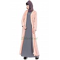 Double layered abaya with embroidery- Pink-Grey Double layered abaya with embroidery- Pink-Grey